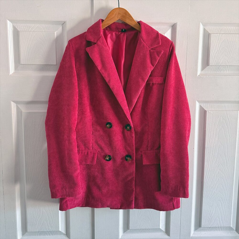 Corduroy Blazer Double Breasted Jacket Barbiecore Pink, Size S/M